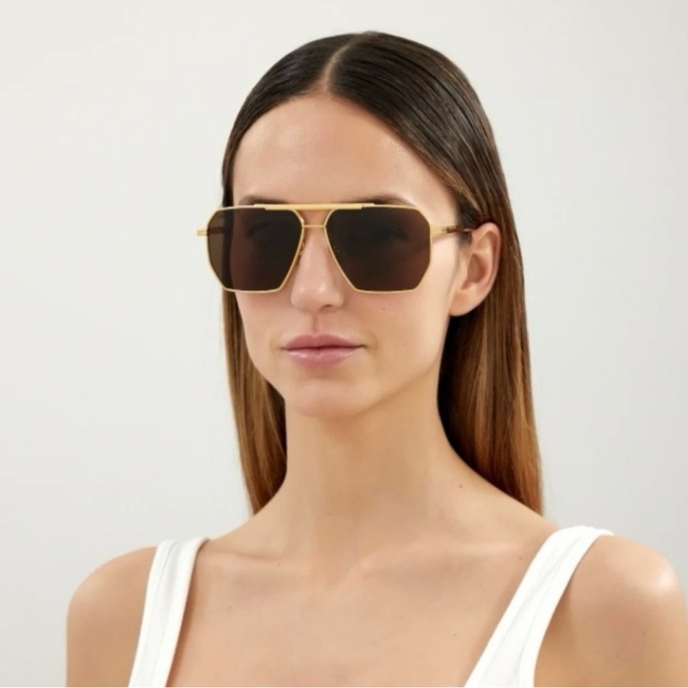 Bottega Veneta Gold Aviator Sunglasses with Brown Lenses